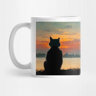 Cat watching a sunset Mug